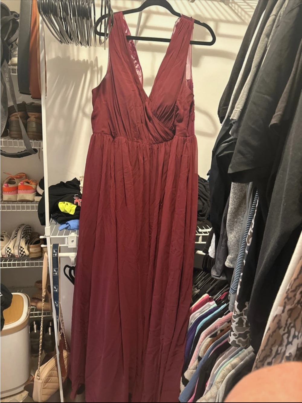 Azazie Burgundy V-Neck Maxi Dress
